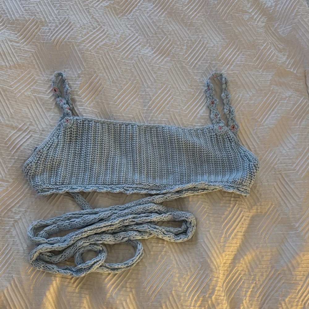 Agua Bendita Light Blue Crochet Tank Top